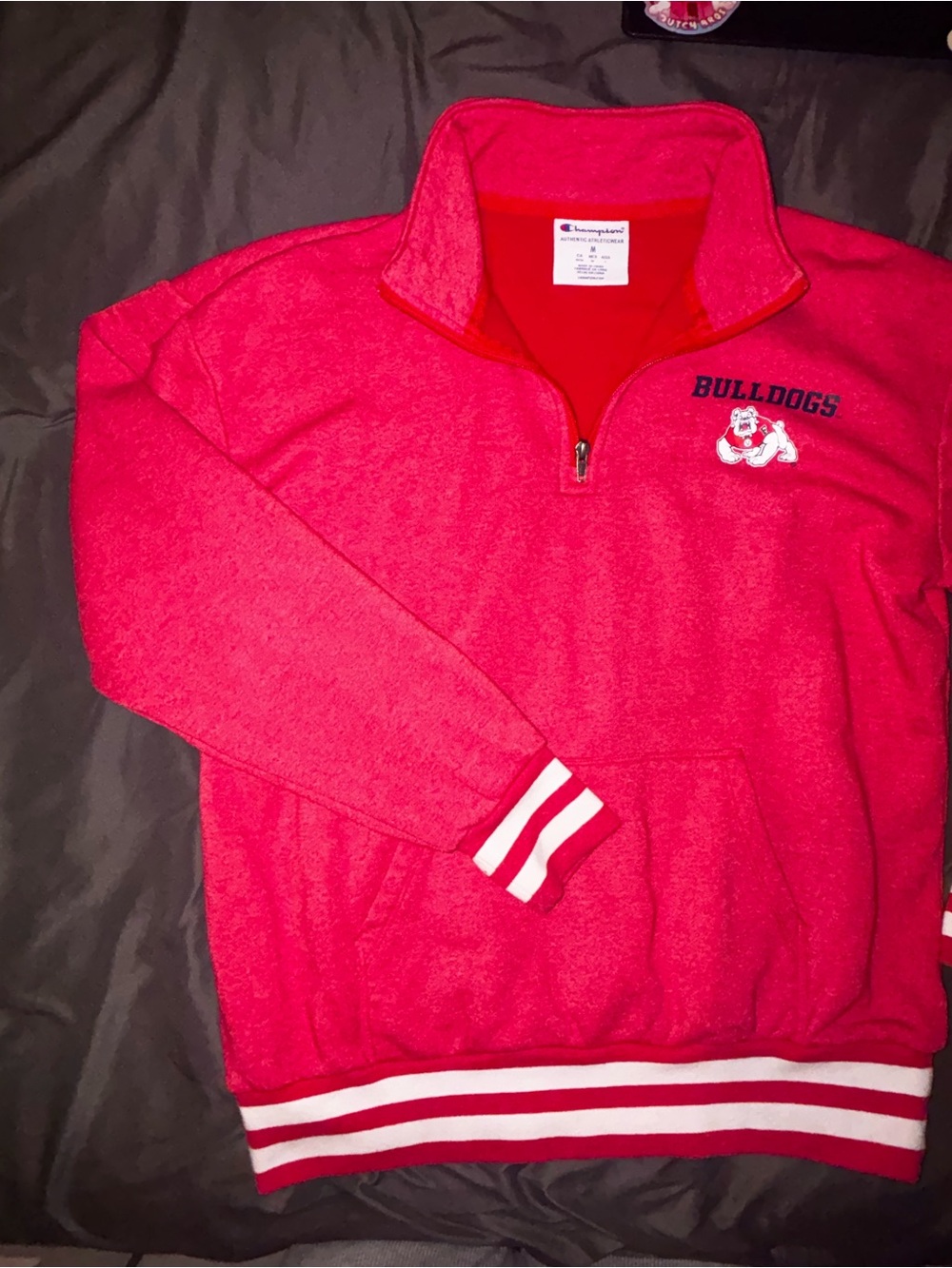 Champion Red Bulldogs Half-Zip Sweatshirt with White Stripe Accents